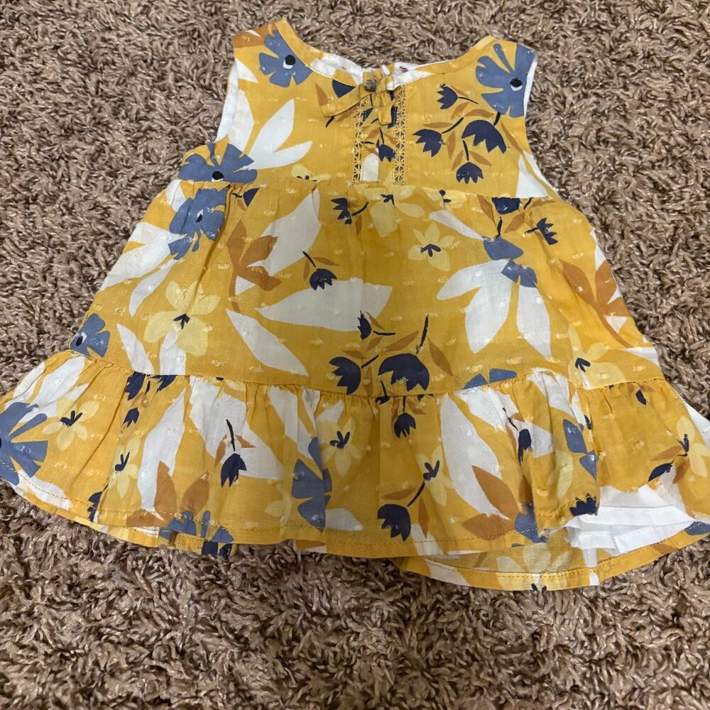 Tommy Bahama Tropical Print Sun Dress 6-9 Months Yellow Textured Cotton Lined